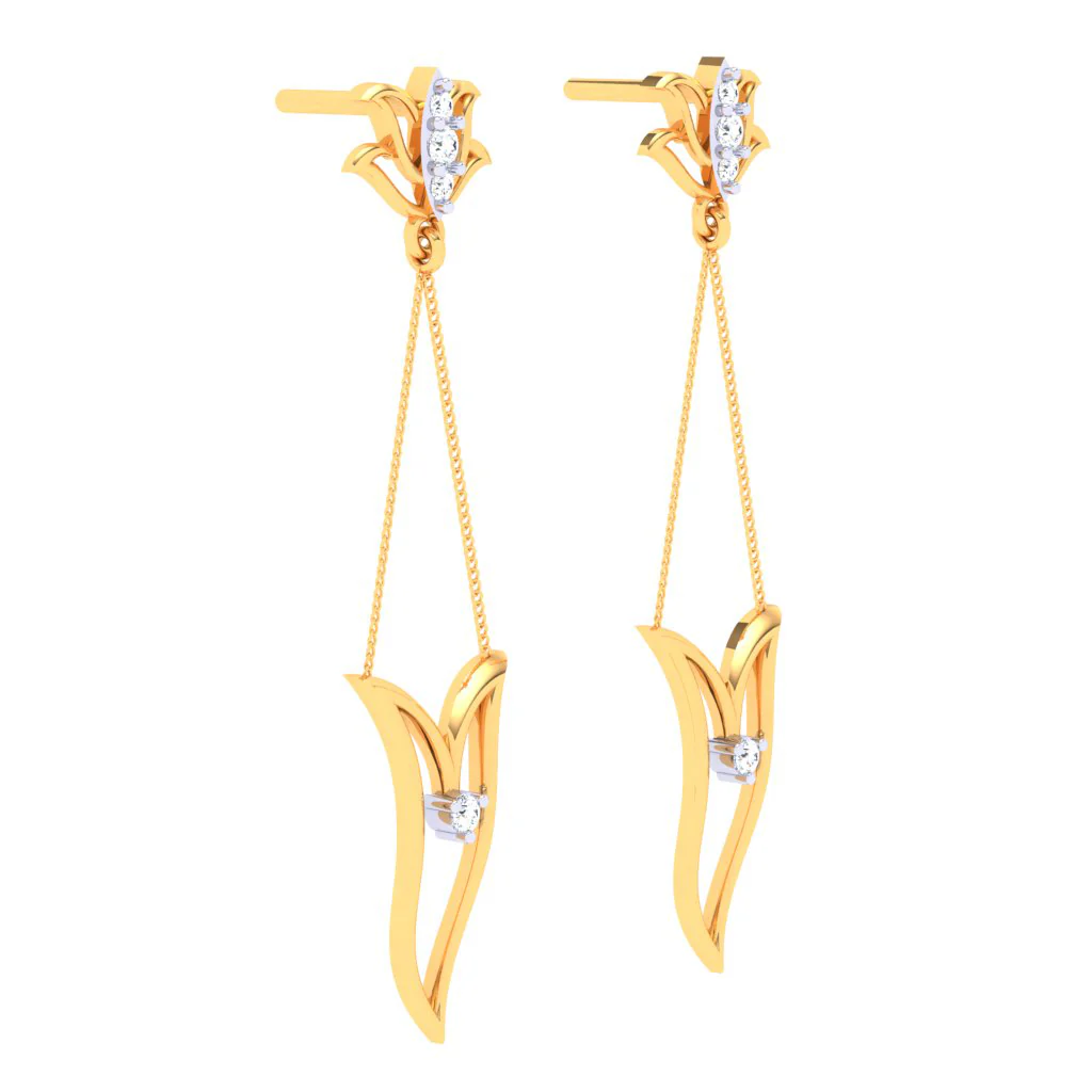 18k Diamond Dangler Earrings With Floral Embellishments From The Diamond Collection - Image 4