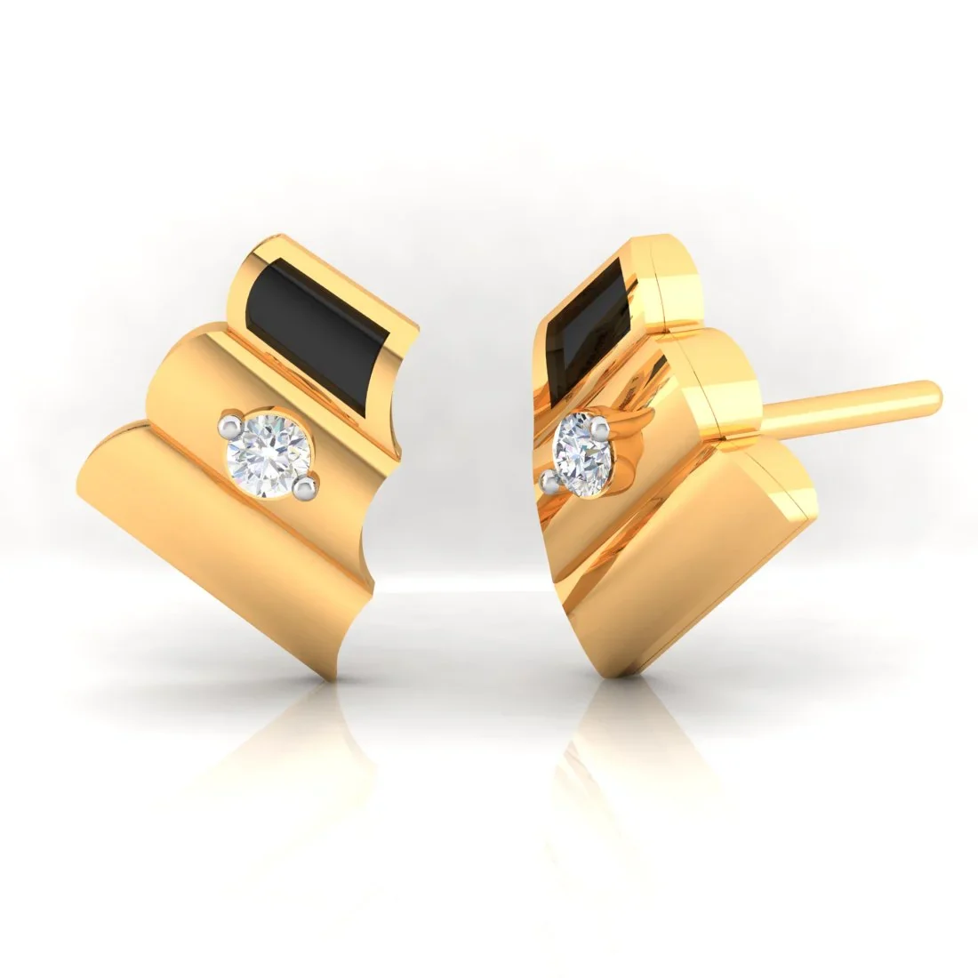 18K Diamond Earrings Folded Paper Studs With Black Meena And Embedded Diamonds - Image 3