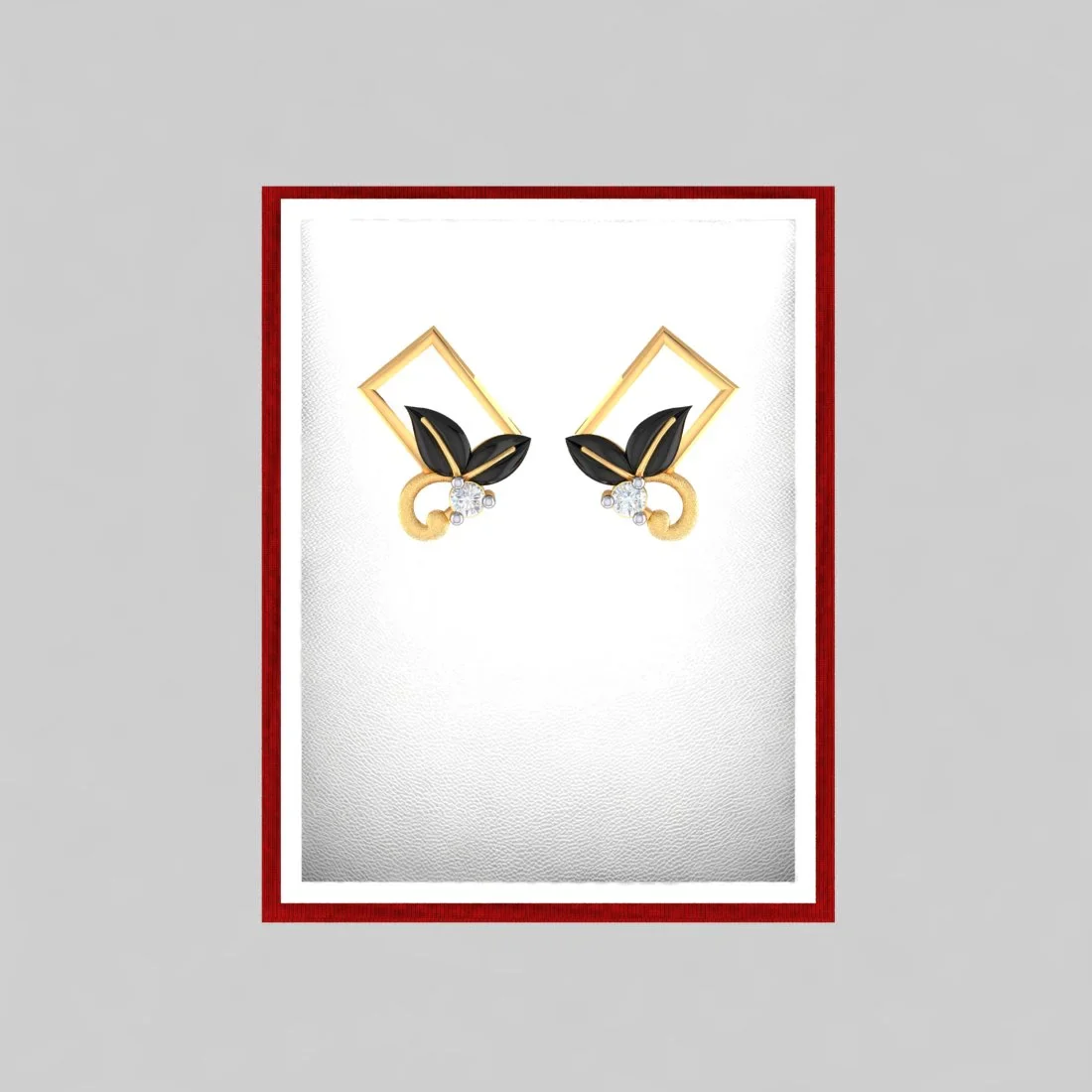 18K Diamond Earrings Square Floral Studs With Black Meena And Embedded Diamonds - Image 7