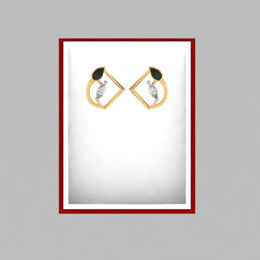 18K Diamond Earrings Teardrop Geometric Studs With Black Meena And Embedded Diamondss - Image 7