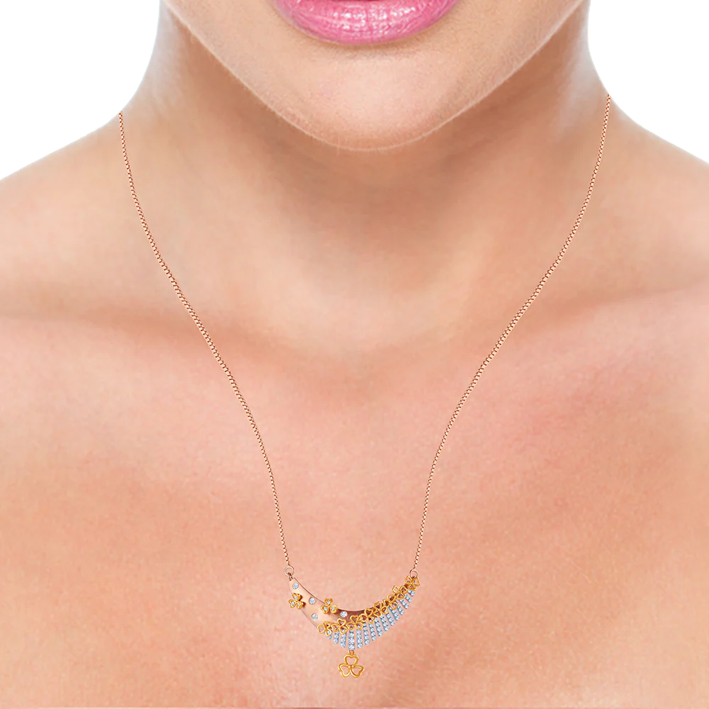 18k Diamond Necklace With Multiple Flower Shape Details - Image 4