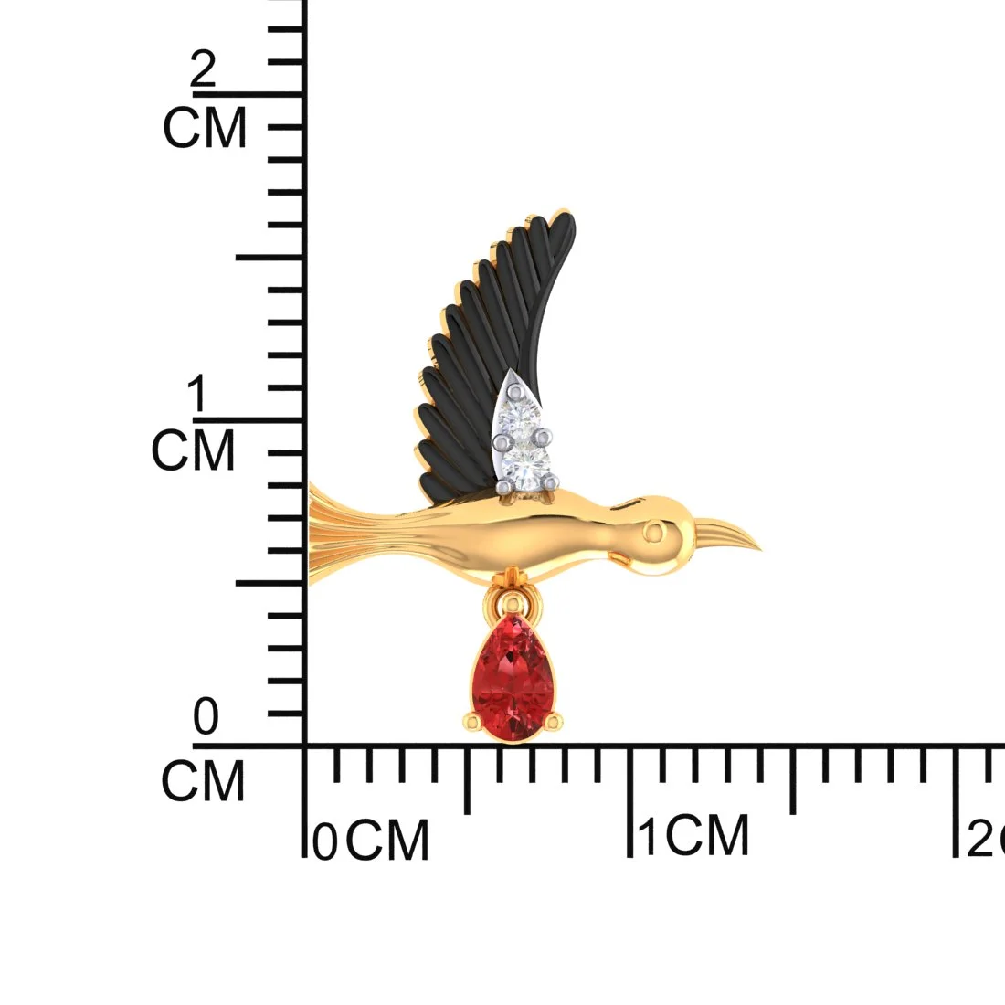 18K Diamond Pendant Hummingbird Design With Black Meena And Embedded Stones - Image 5