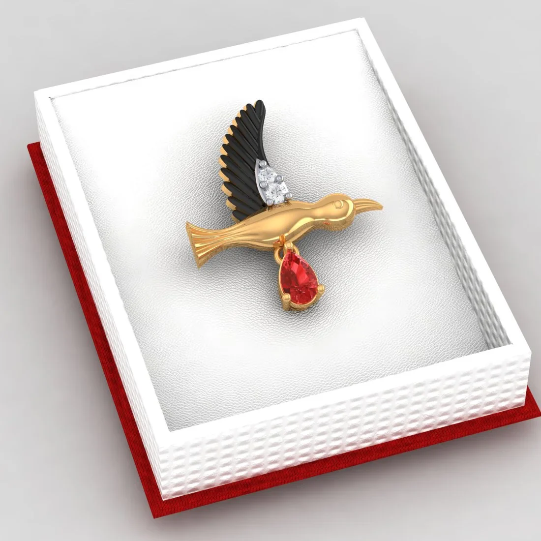 18K Diamond Pendant Hummingbird Design With Black Meena And Embedded Stones - Image 6