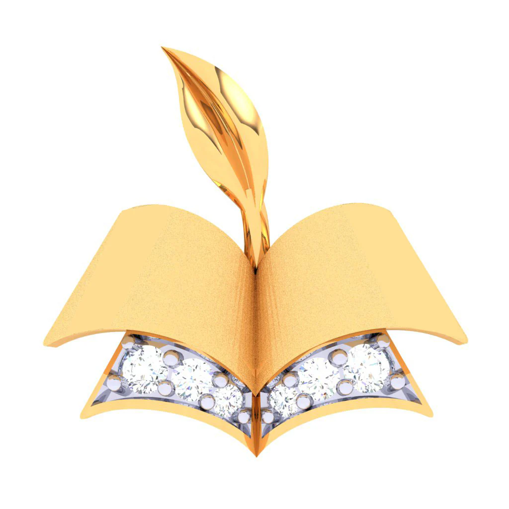 18k Diamond Pendant Shaped In The Form Of Two Books And A Beautiful Feather From P.c Chandra Jewellers