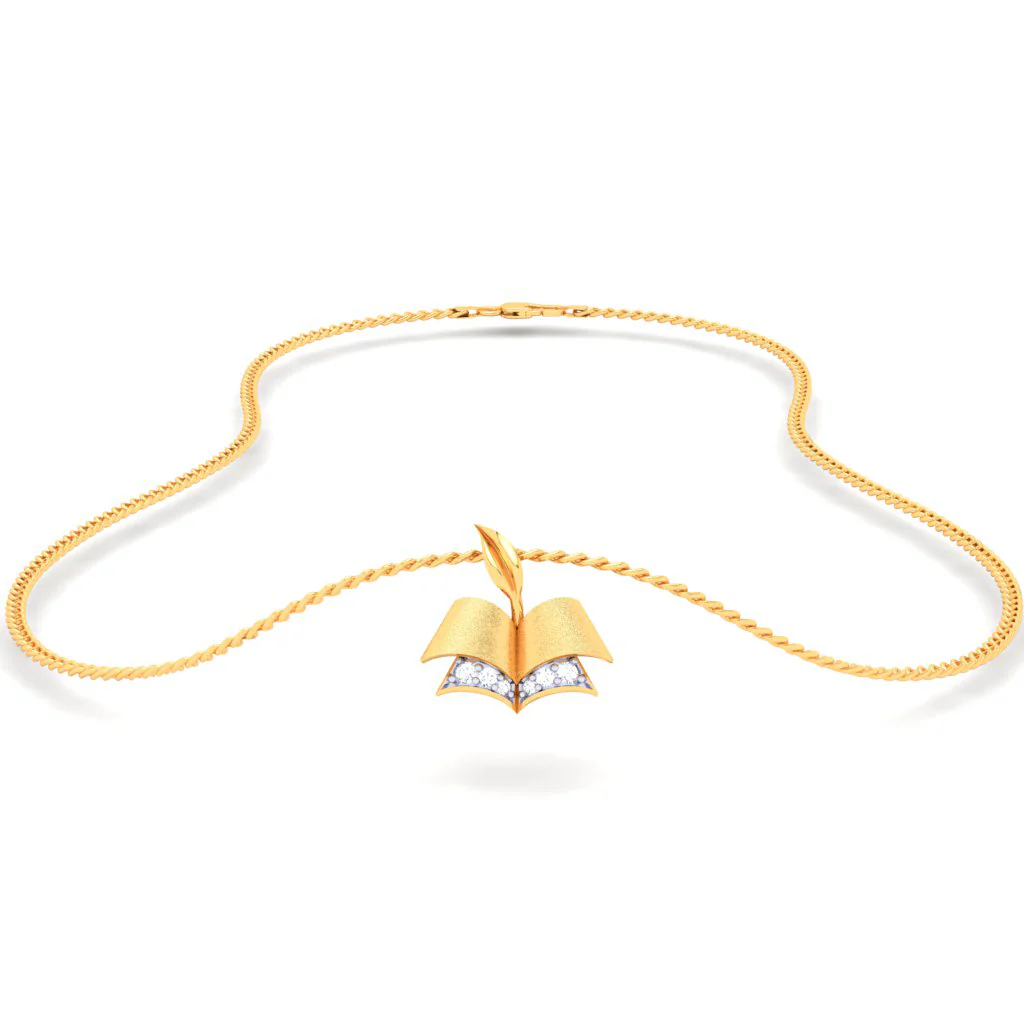 18k Diamond Pendant Shaped In The Form Of Two Books And A Beautiful Feather From P.c Chandra Jewellers - Image 6