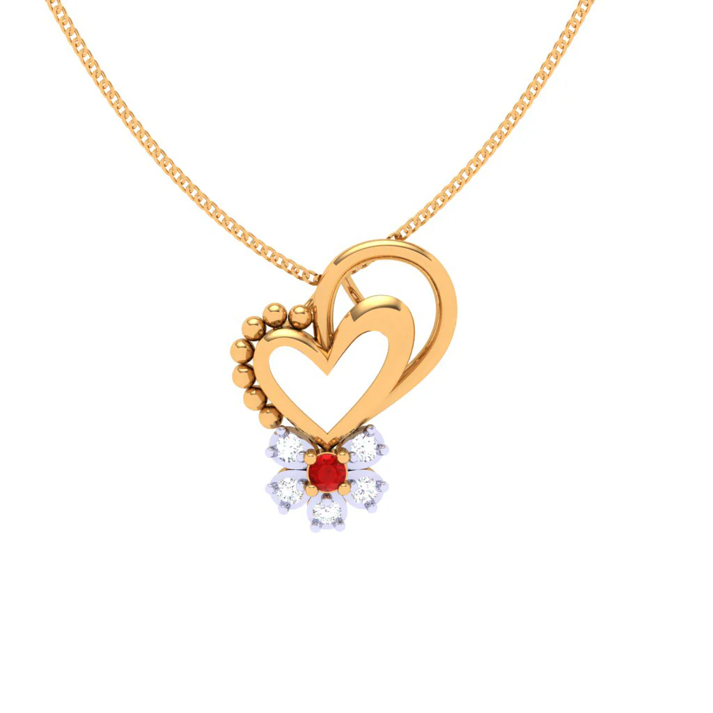 18k Diamond & Red -stone Studded Heart Gold Pendant - Image 4