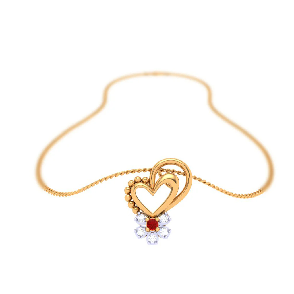 18k Diamond & Red -stone Studded Heart Gold Pendant - Image 6