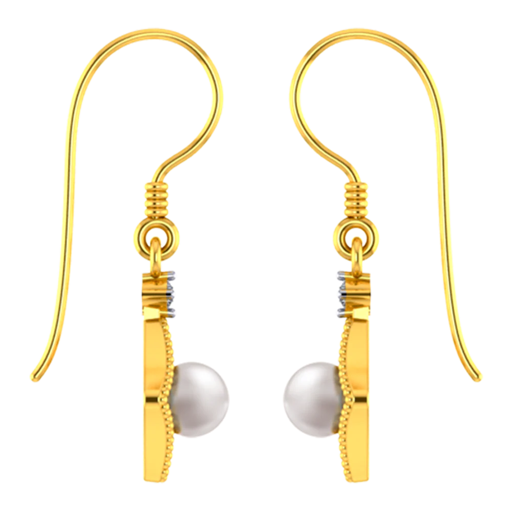 18k Diamond Shaped Diamond Earrings With A Pearl And Beautiful Detailing - Image 5