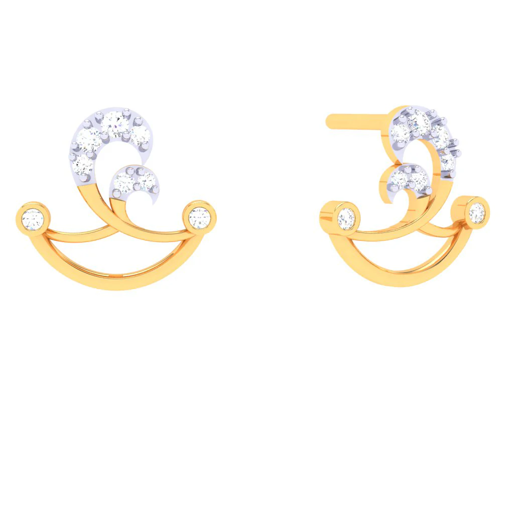 18k Diya Shaped Gold And Diamond Stud Earrings From Pc Chandra - Image 2