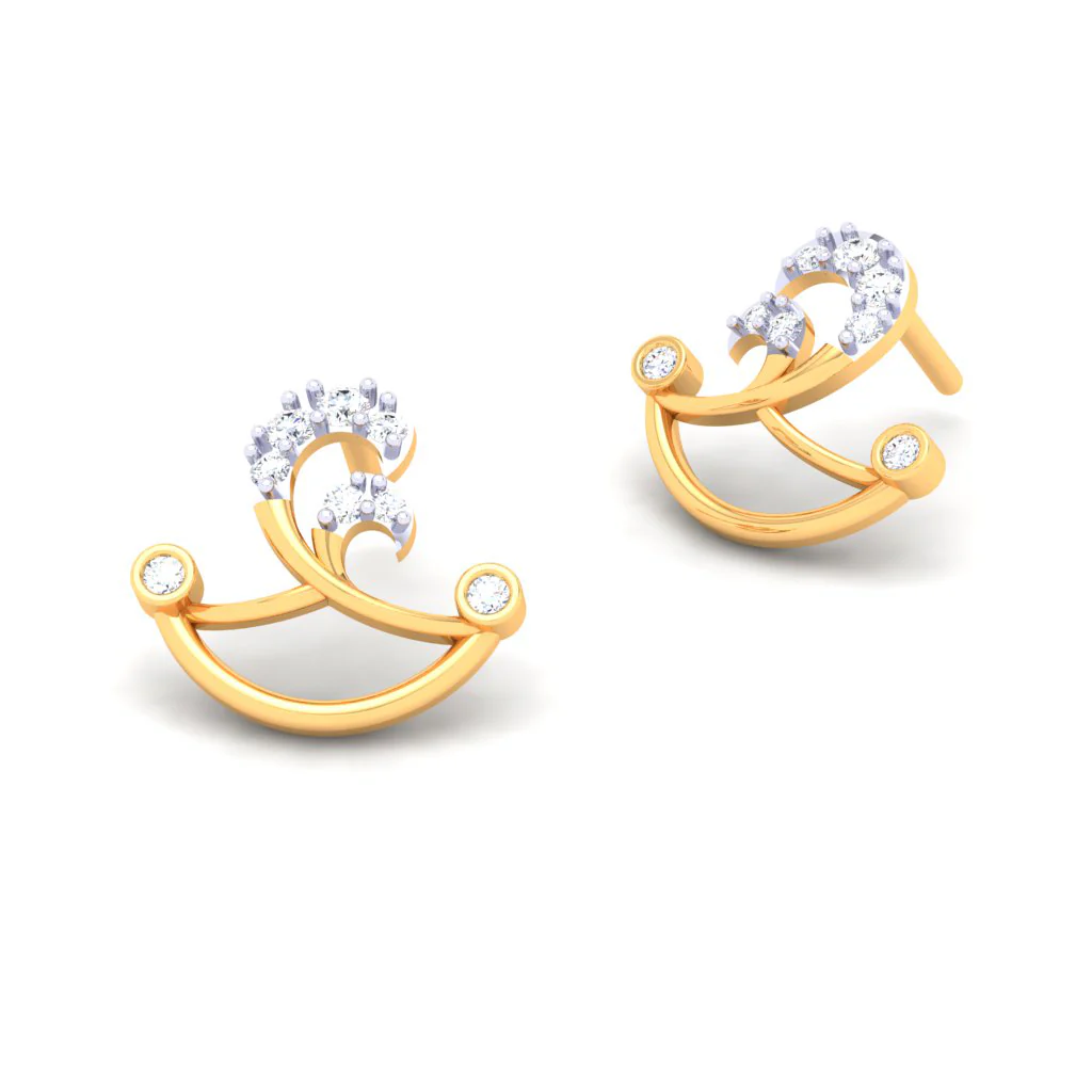 18k Diya Shaped Gold And Diamond Stud Earrings From Pc Chandra - Image 4
