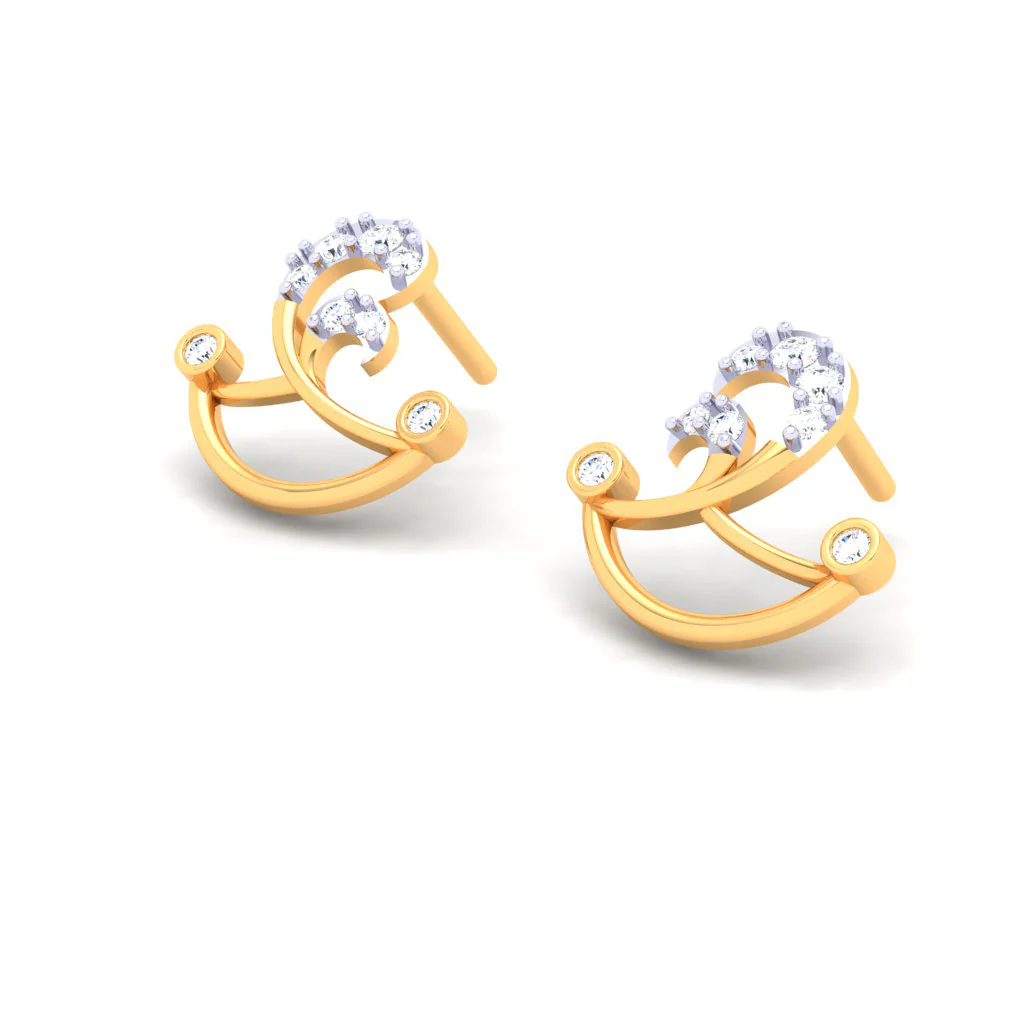 18k Diya Shaped Gold And Diamond Stud Earrings From Pc Chandra - Image 5