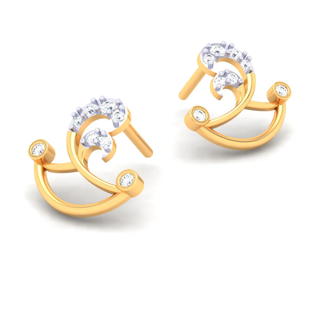 18k Diya Shaped Gold And Diamond Stud Earrings From Pc Chandra - Image 6