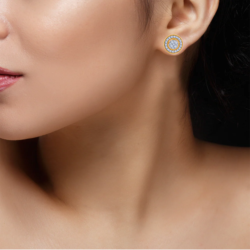 18k Elegant Diamond Stud Earrings - Image 4