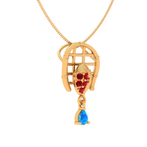 18k Festive Special Gold Pendant For Women With Gemstone - Image 5