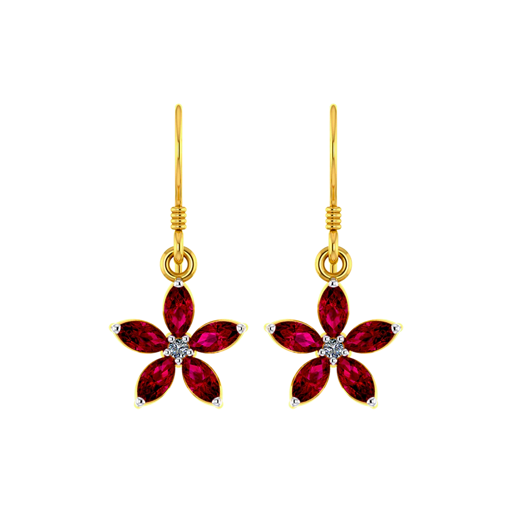 18k Floral Design Modern Gold And Diamond Earrings