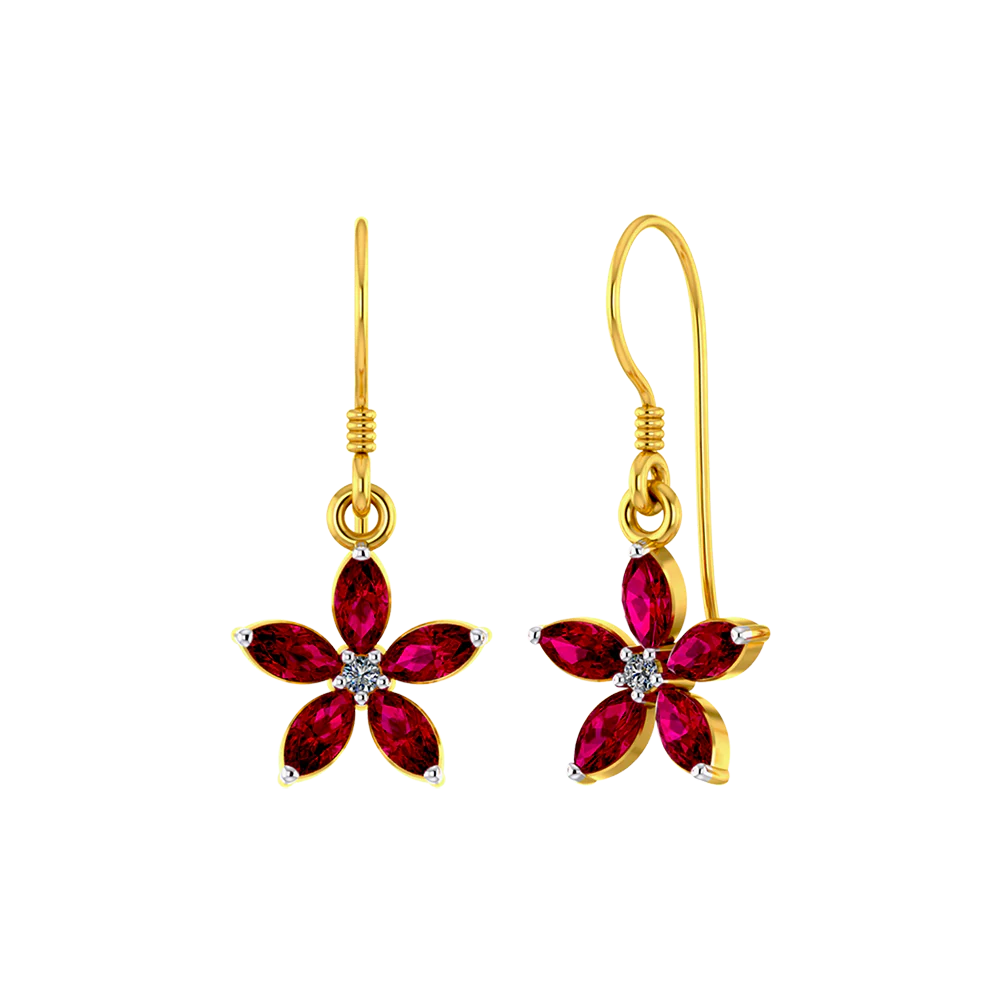 18k Floral Design Modern Gold And Diamond Earrings - Image 2