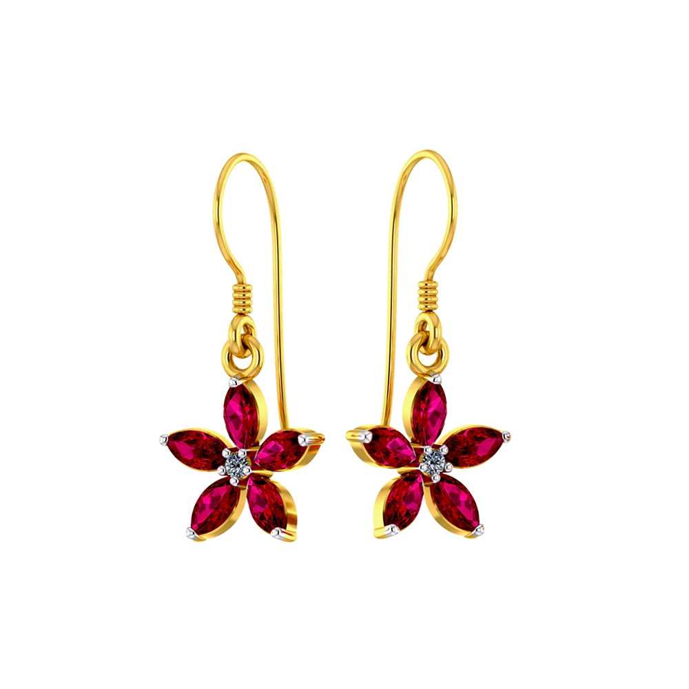 18k Floral Design Modern Gold And Diamond Earrings - Image 3