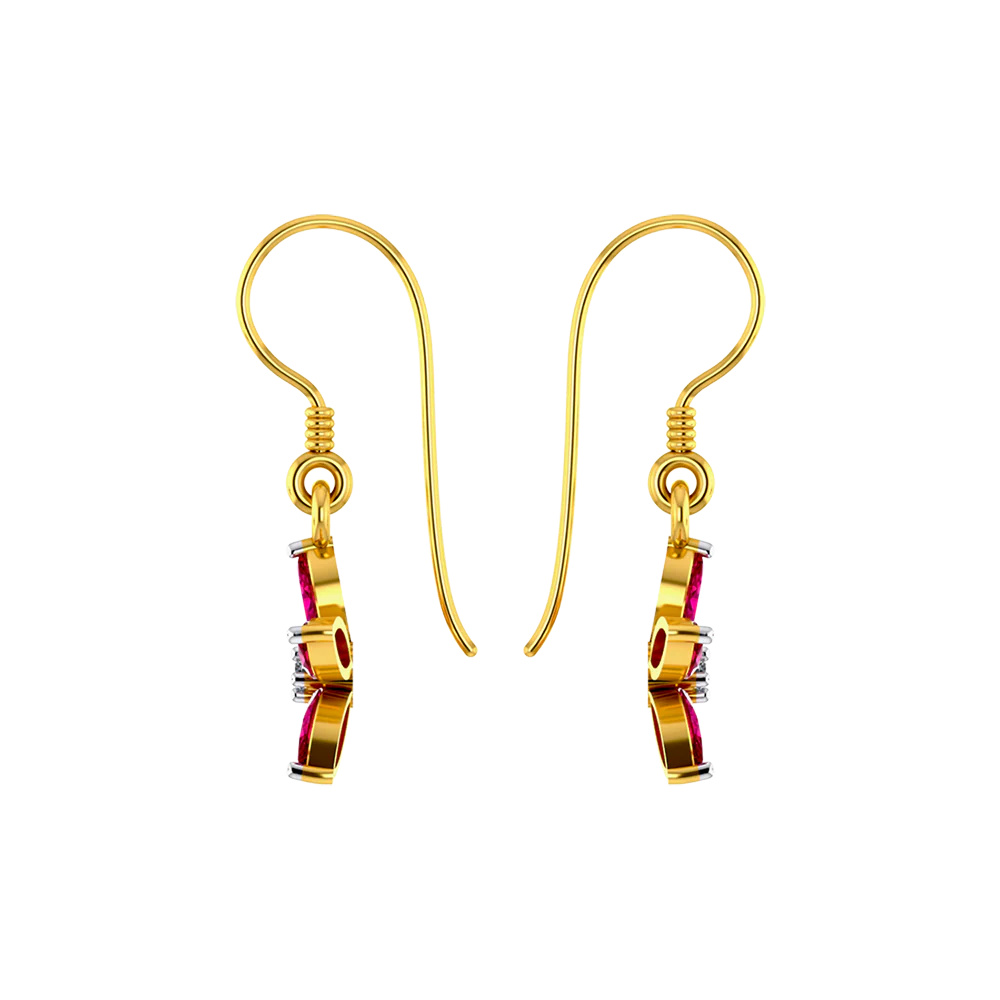 18k Floral Design Modern Gold And Diamond Earrings - Image 4