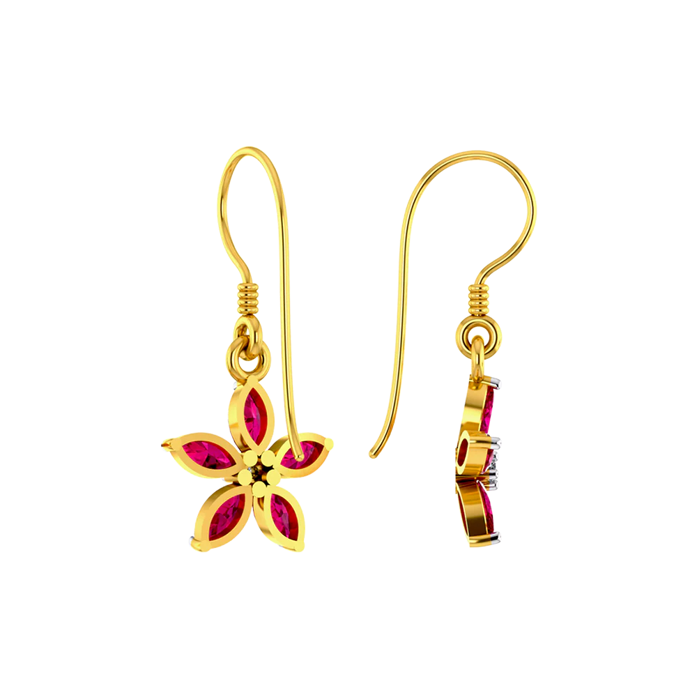 18k Floral Design Modern Gold And Diamond Earrings - Image 5
