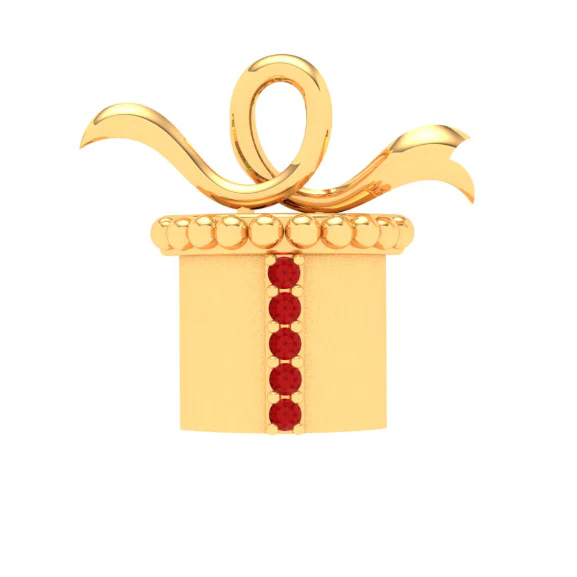 18k Gift Box Shape Gold Pendant With Red Stones From Online Exclusive Collection