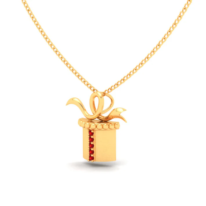 18k Gift Box Shape Gold Pendant With Red Stones From Online Exclusive Collection - Image 5