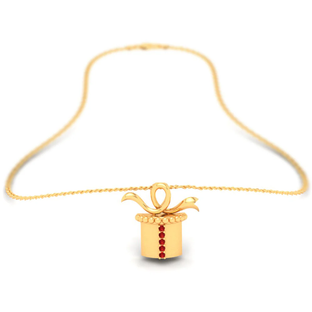 18k Gift Box Shape Gold Pendant With Red Stones From Online Exclusive Collection - Image 6