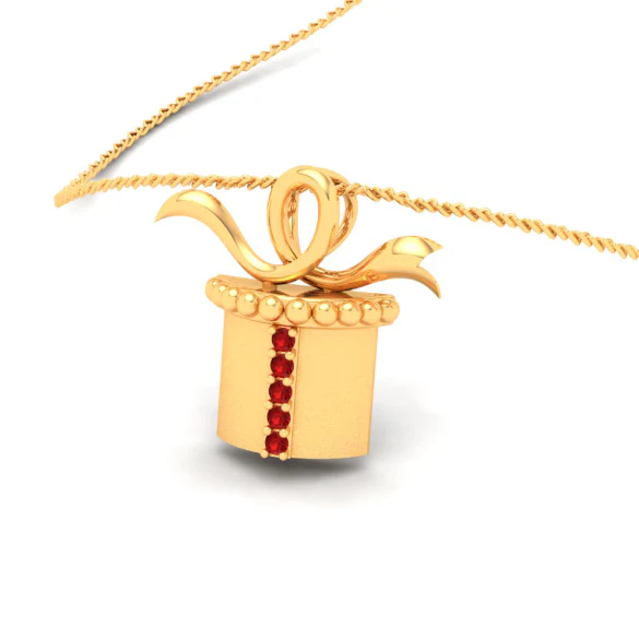 18k Gift Box Shape Gold Pendant With Red Stones From Online Exclusive Collection - Image 7