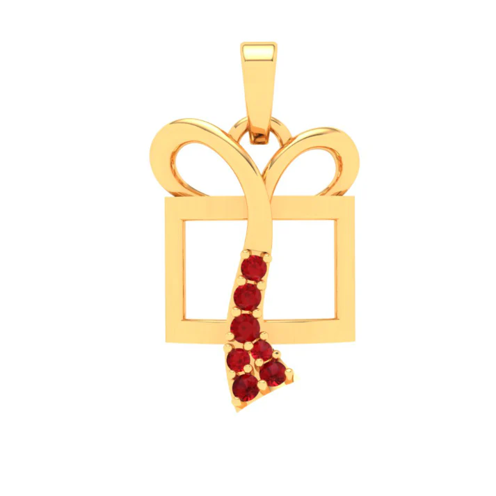 18k Gift Box Shaped Gold Pendant With Red Stones From Online Exclusive Collection