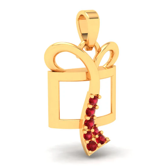 18k Gift Box Shaped Gold Pendant With Red Stones From Online Exclusive Collection - Image 2