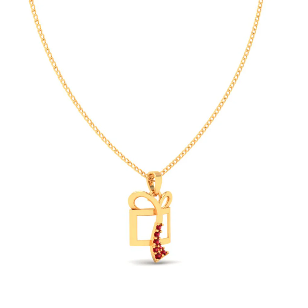 18k Gift Box Shaped Gold Pendant With Red Stones From Online Exclusive Collection - Image 6