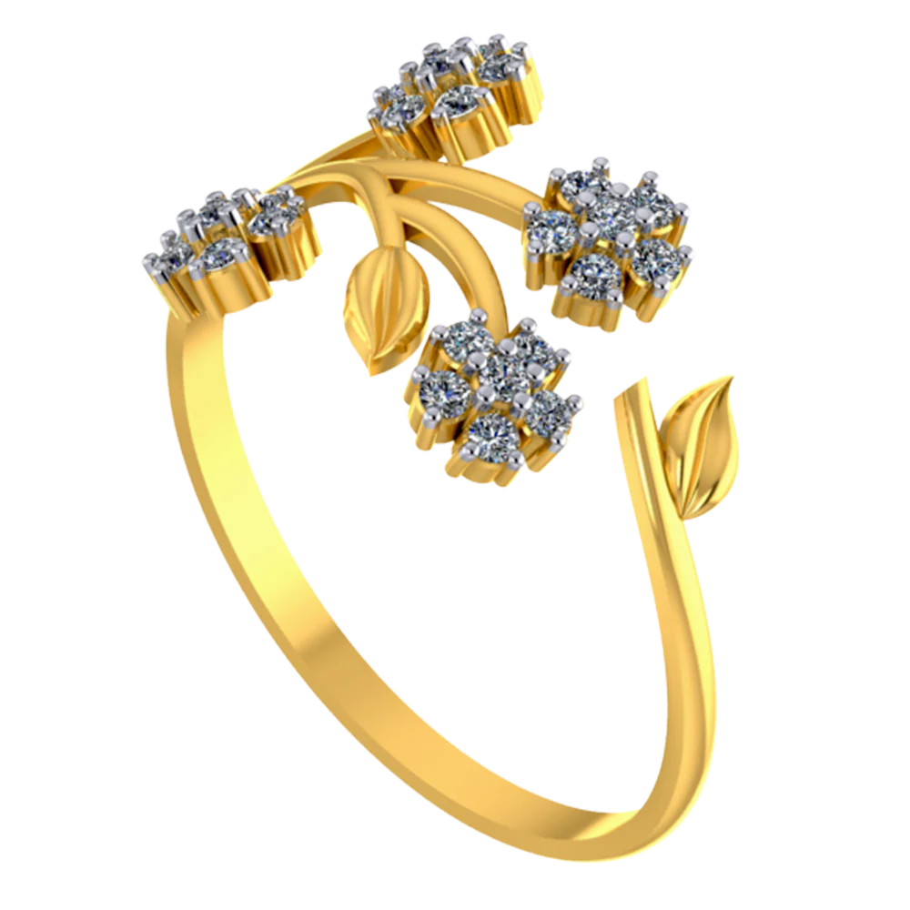 18k Gold And Diamond Embellished Ring With Flower Design For Women From Pc Chandra - Image 2