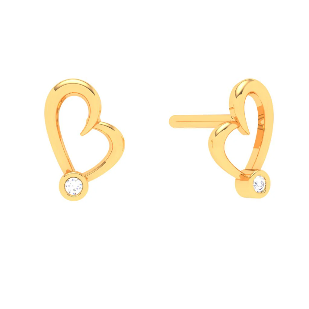 18k Gold And Diamond Heart Shape Stud Earrings From Diamond Collection - Image 2