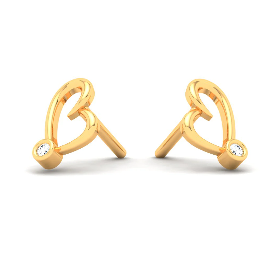 18k Gold And Diamond Heart Shape Stud Earrings From Diamond Collection - Image 4