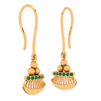 18k Gold Dangler Earrings With Green Gemstone - Image 5
