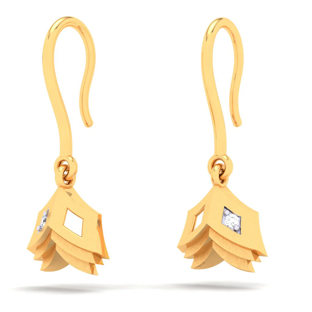 18k Gold & Diamond Hanging Earrings In The Shape Of Book From Diamond Collection - Image 5