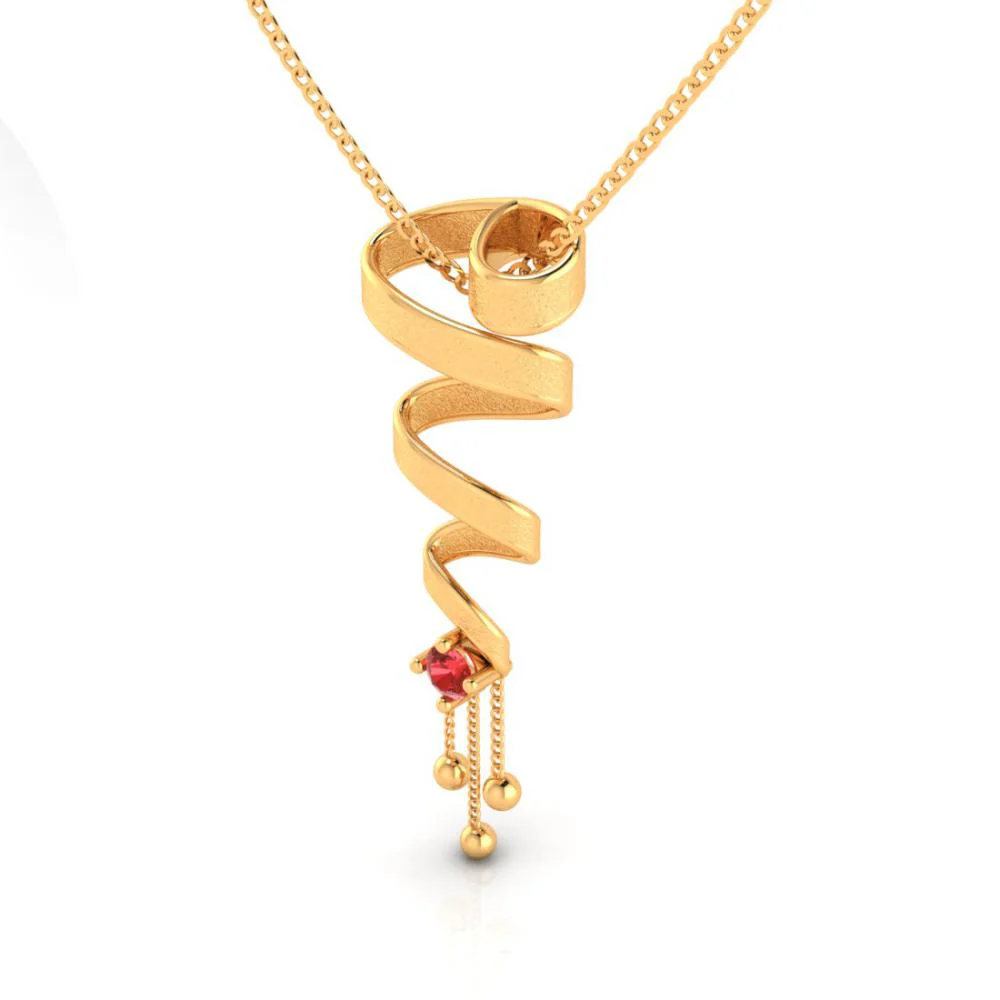 18k Gold Earrings With Beautiful Spiral Pattern And Red Stone - Image 2