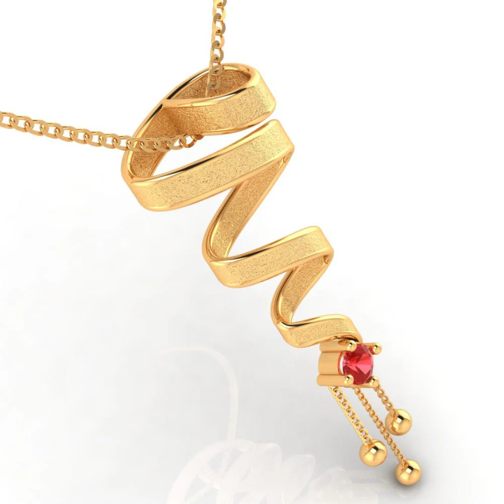 18k Gold Earrings With Beautiful Spiral Pattern And Red Stone - Image 3