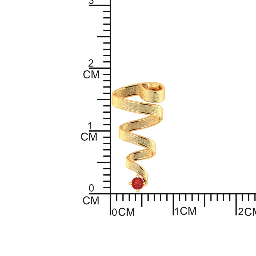 18k Gold Earrings With Beautiful Spiral Pattern And Red Stone - Image 4