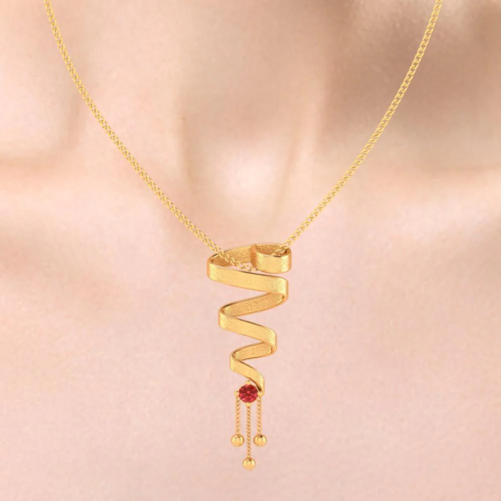 18k Gold Earrings With Beautiful Spiral Pattern And Red Stone - Image 5