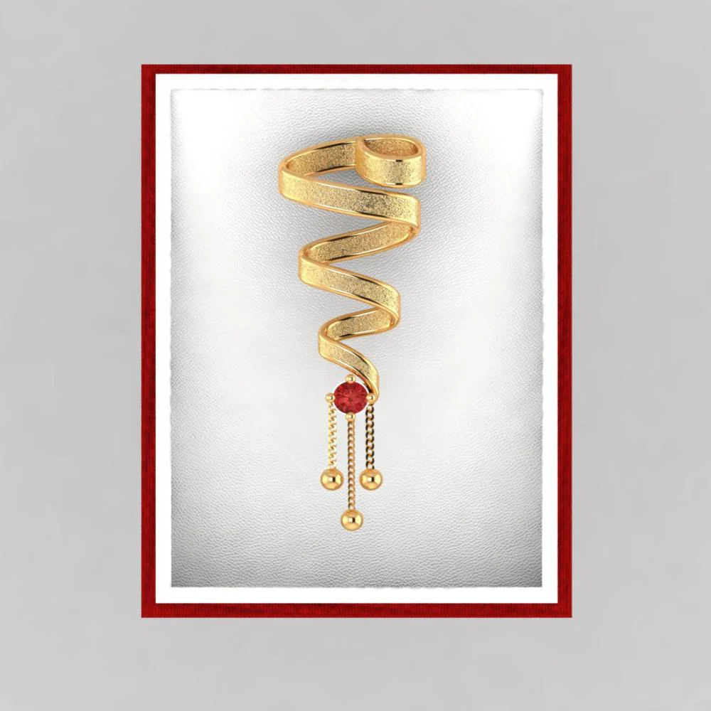 18k Gold Earrings With Beautiful Spiral Pattern And Red Stone - Image 6