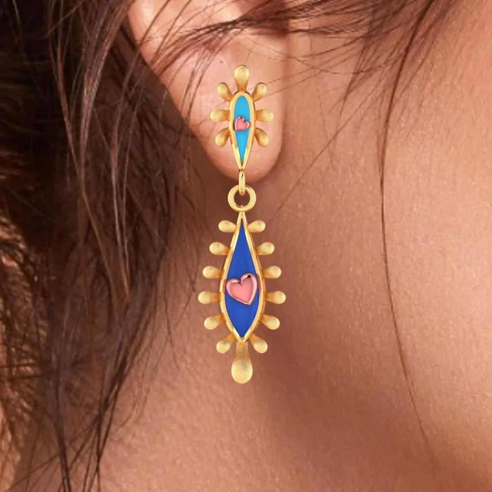 18k Gold Earrings With Connected Water Droplet Design And  Beautiful Detailing - Image 5