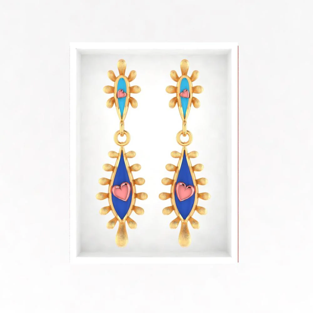 18k Gold Earrings With Connected Water Droplet Design And  Beautiful Detailing - Image 6