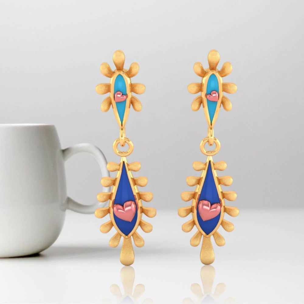 18k Gold Earrings With Connected Water Droplet Design And  Beautiful Detailing - Image 7