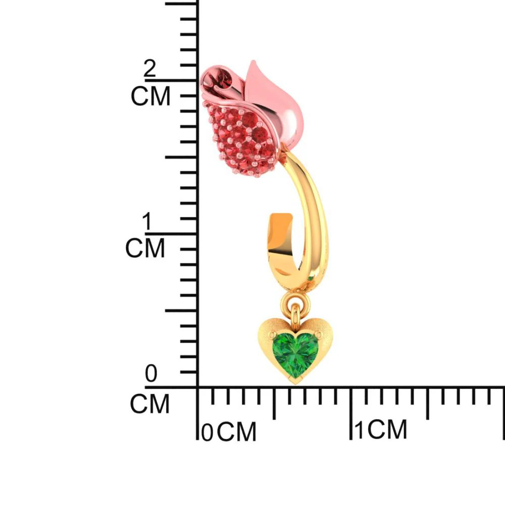 18k Gold Earrings With Stone-studded Yellow Flower Design And A Heart Drop - Image 4