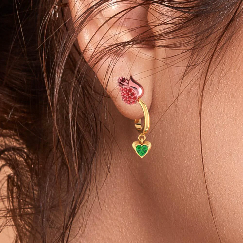 18k Gold Earrings With Stone-studded Yellow Flower Design And A Heart Drop - Image 5