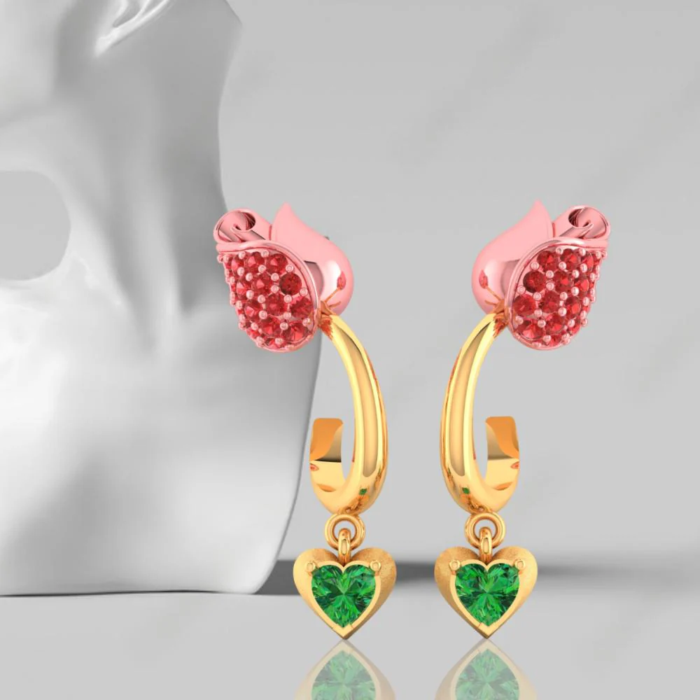 18k Gold Earrings With Stone-studded Yellow Flower Design And A Heart Drop - Image 7