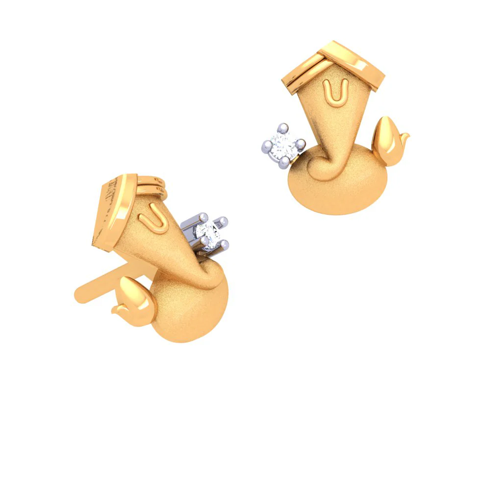 18k Gold Ganesha Motif Earrings From Diamond Collection - Image 6