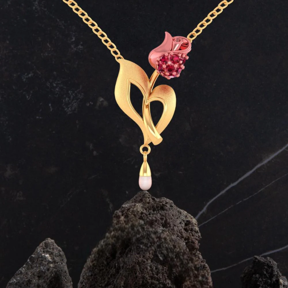 18k Gold Necklace With A Yellow Flower Motif And A Pearl Drop - Image 7