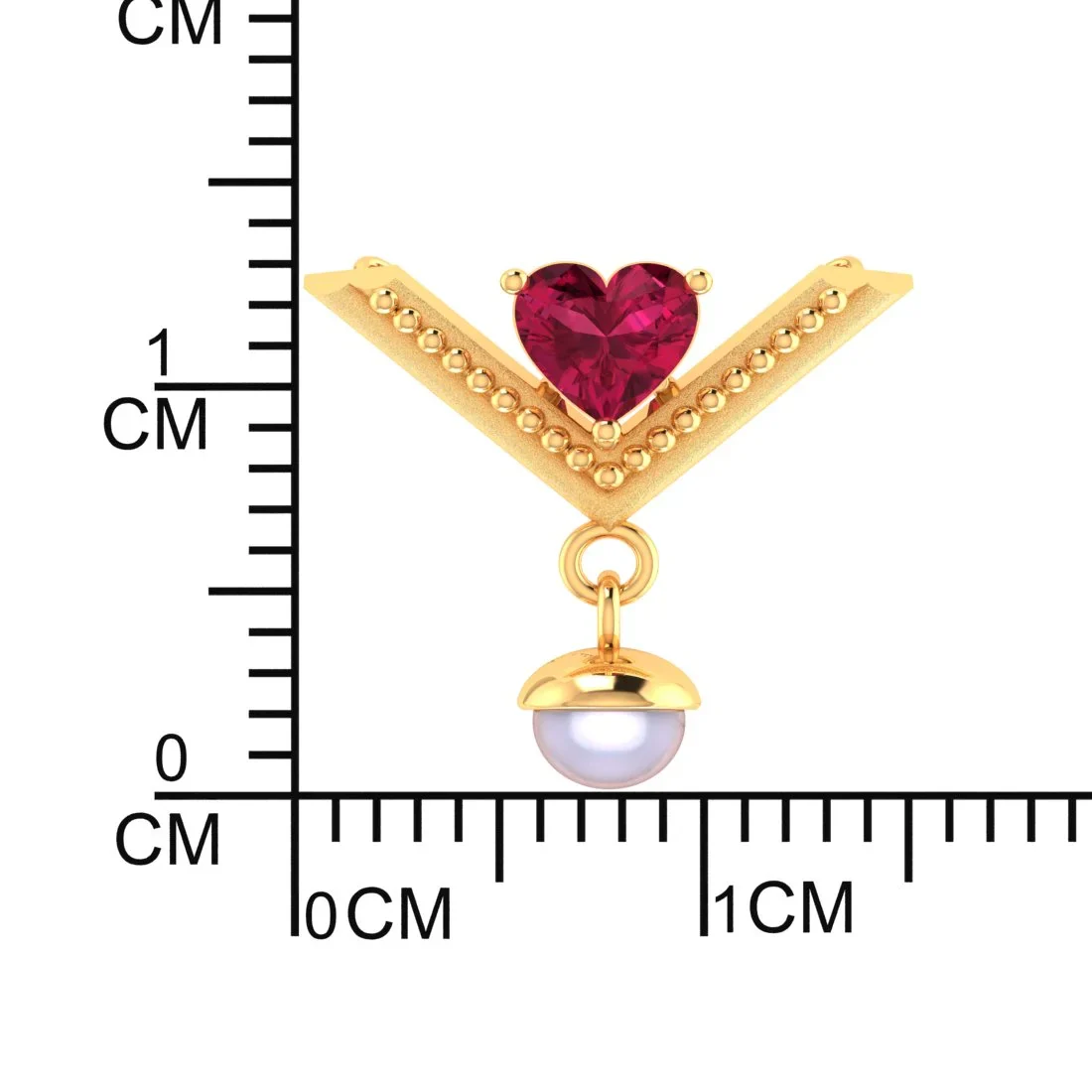 18K Gold Necklace With Heart Motif Set On A V Shape And Pearl Dangler - Image 5