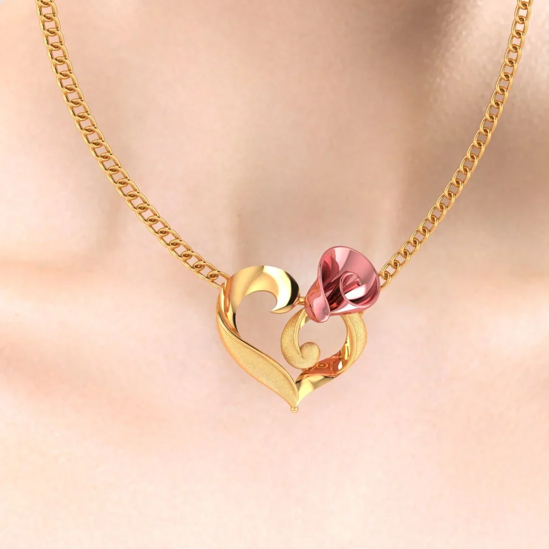 18K Gold Necklace With Rose Heart Motif - Image 6